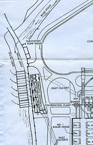 Plan supplied by Keith Marr showing the barrier which among other things kept the water running in from the River Stour away from the water inlet for the power station.